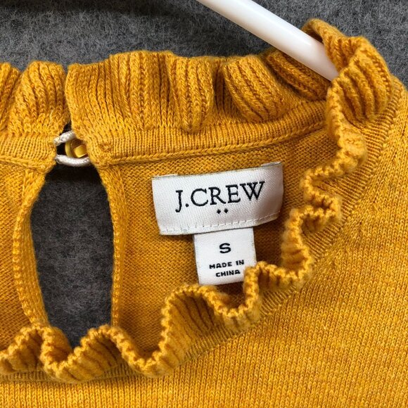 J. Crew Ruffle Neck Sweater Womens S Mustard Yellow Cotton Lightweight Keyhole - Picture 5 of 9